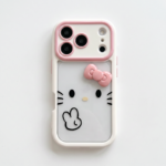 Color‑Block Cream Peace Sign Kitty iPhone Case